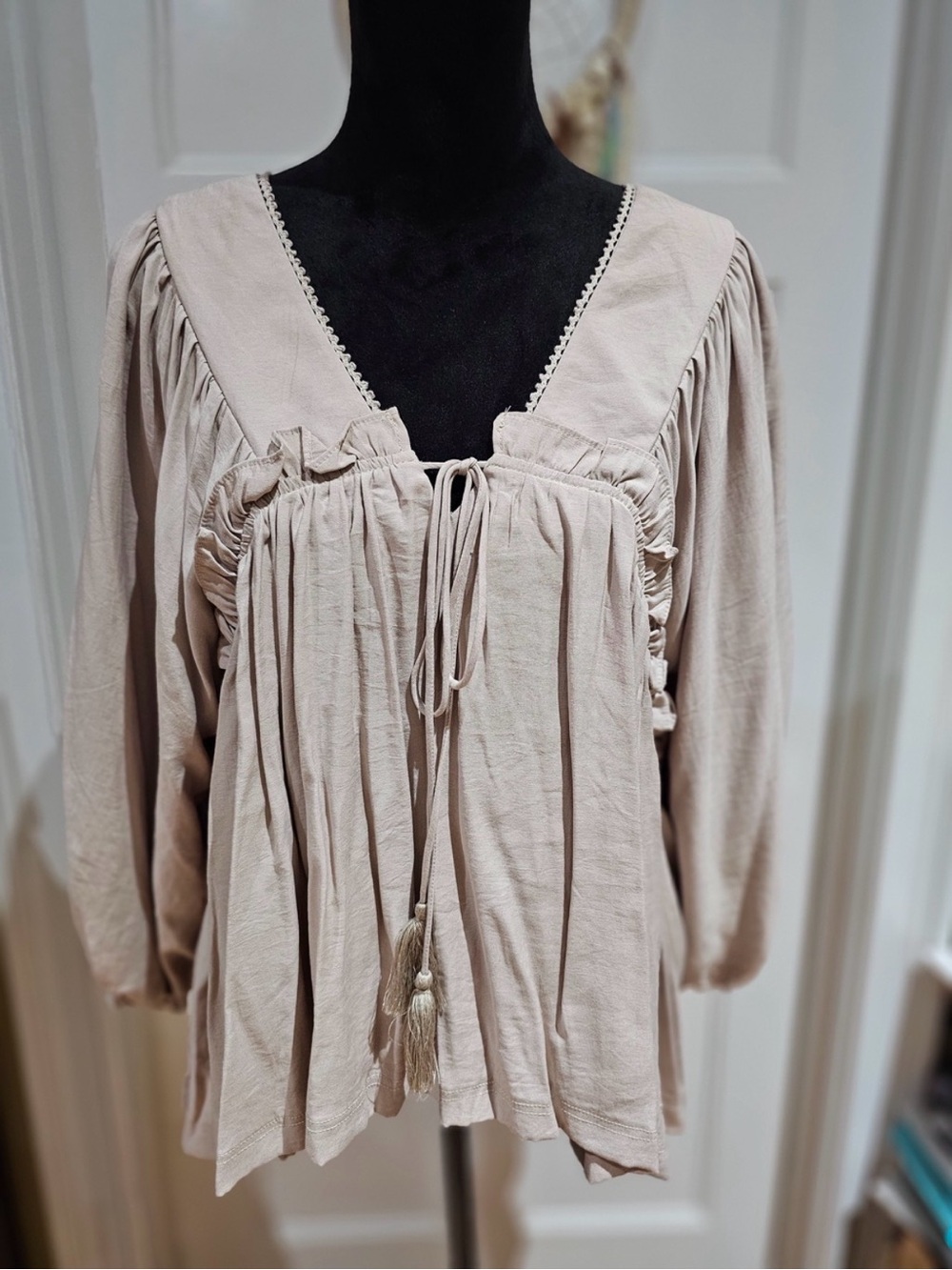Women's &merci Peasant Tie-Front Blouse - Cream/ Mauve